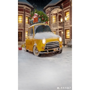 Yellow Car in the Street Carrying Christmas Gifts Vinyl Photo Backdrops