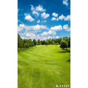 Green Grassland Trees White Clouds Scenic Vinyl Backdrops for Photography