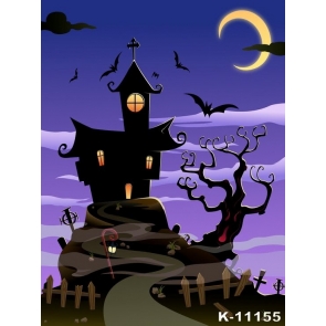 Halloween Castle Bat Bent Moon Sky Magic Vinyl Photography Backdrops
