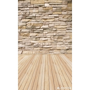  Fashion Simple Wooden Floor Stone Block Wall Background
