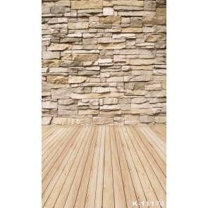  Fashion Simple Wooden Floor Stone Block Wall Background