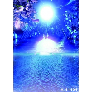 Beautiful Night Bright Moon Flowers Water Scenic Photography Studio Background