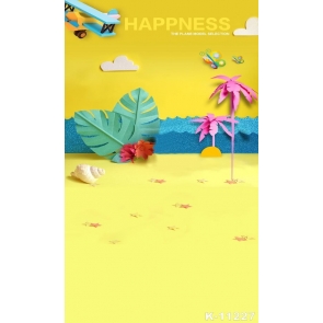 Cartoon Sandy Beach Coconut Tree Yellow Vinyl Photography Backdrops
