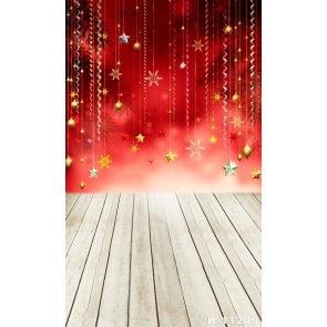 Red Wall Wood Floor Christmas Backdrops for Stage