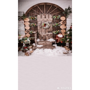 Wood Stairs Door Christmas Tree Santa Claus Vinyl Photography Backdrops