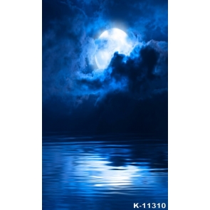 Night Moon Clouds Lake Scenic Background Drops for Photography