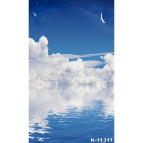 Dreamlike Blue Lake White Clouds Scenic Photo Drop Background