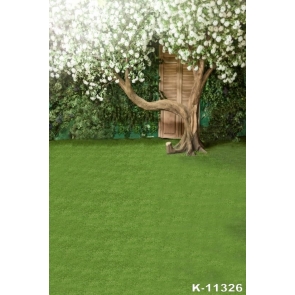 Green Grassland White Flowers Garden Backdrops for Pictures