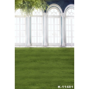 Green Grassland White Windows Photography Background Props