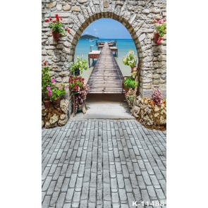 Scenic Stone Wall Wood Road to Sea Backdrops for Photography