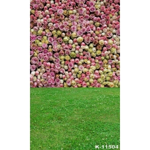 Pink Yellow Roses Flowers Wall Green Grassland Newborn Photography Backdrops