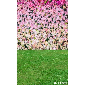 Beautiful Pink Roses Flowers Wall Green Grassland Wedding Photographs Photo Backdrop