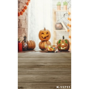 Wooden Floor Candy Pumpkin Themed Halloween Party Backdrops