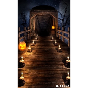 Wood Boardwalk Hole Pumpkin Large Halloween Backdrops