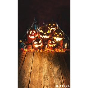Wooden Floor Pumpkin Themed Halloween Photo Booth Backdrop