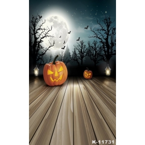 Black Withered Tree Bat Pumpkin Halloween Backdrops Photography