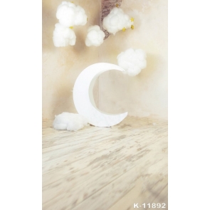 White Cloud Moon Wood Floor Background Baby Dream Backdrop