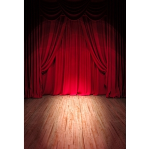 Large Red Curtain Wood Floor Theatre Stage Background Studio Photo Backdrops