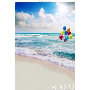 Colorful Balloons Sea Waves Seaside Beach Backdrop