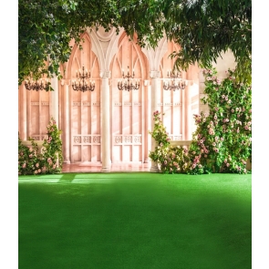 European Architecture Green Grass Flowers Wedding Background Photo Backdrops