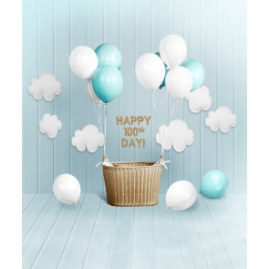 Baby Happy 100th Day Party Balloons Blue Background Photo Backdrops