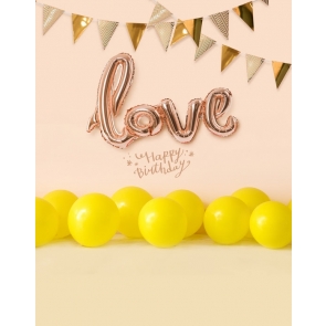 Love Background Yellow Balloon Adult Kid Baby Happy Birthday Party Backdrop Prop