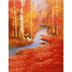 Fall Red Maple Leaves Painting Scenic Backdrop Studio Portrait Photography Background Prop