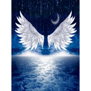 Beautiful Night Sky Moon Meteor Angel Wings Backdrop Wallpaper Decoration Background