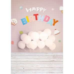 Wood Floor Balloon Kid Baby Girl And Boy Happy Birthday Party Backdrop