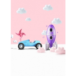 Retro Car Rocket Cloud Windmill Newborn Girl And Boy Baby Shower Backdrop