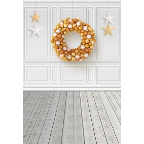 Golden Christmas Ball Wreath Christmas Wood Backdrop Photography Background Prop