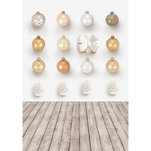 Various Christmas Balls Wood Floor Happy Christmas Party Backdrop Prop