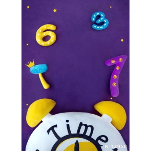 Alarm Clock Plush Toy Purple Wall Background Newborn Baby Shower Backdrop Studio Portrait Photography Prop