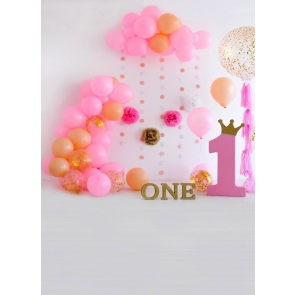 Baby Girl One Year Old 1st Happy Birthday Party Backdrop With Balloon Photography Background Prop