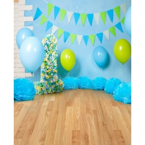 Baby Boy First 1 Year Old Happy 1st Birthday Wood Backdrop With Balloon Decoration Prop Photography Background