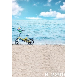 Blue Sky Sea Bicycle by Seaside Beach Photo Background