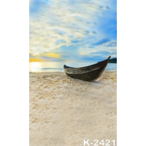 Scenic Clouds Wooden Boat by Seaside Beach Photo Backdrops