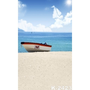 Sunny Day Boat by Blue Sea Beach Photography Backdrop