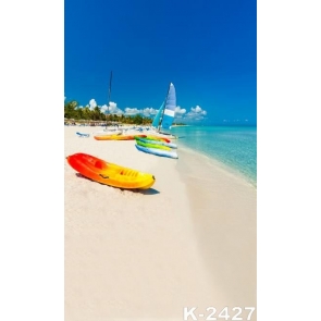 Boats on Beach by Seaside Backdrop Background for Photography for Holiday