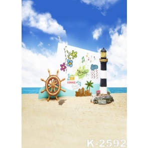 Cartoon Painted Backdrop Hanging by Seaside Beach Picture Background