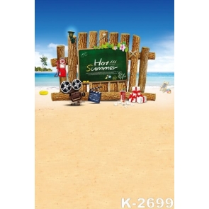 Hot Summer Wooden Fence Blackboard Beach Scenic Photo Backdrops