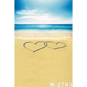 Blue Sea Heart Shaped Pattern Painted on Beach Photography Background Props