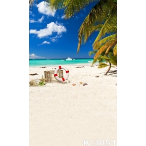 Cloudy Day Shelter Life Buoys Seaside Beach Photography Backdrops 