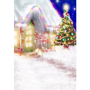Night Tree Lights Shining Vinyl Photo Background For Christmas Photography Backdrops