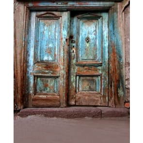 Vintage Old Blue Wood Doorway Backdrop Studio Portrait Photography Background Decoration Prop