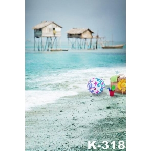 Summer Houses above Sea Ball Suitcase by Seaside Beach Backdrop