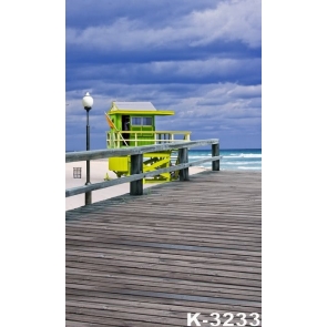 Green House Wooden Bridge by Seaside Beach Photo Prop Background