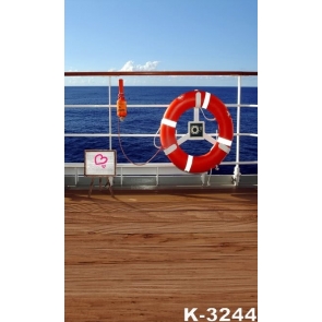 Wood Ship Deck Blue Sea Scenic Background Drops for Photography