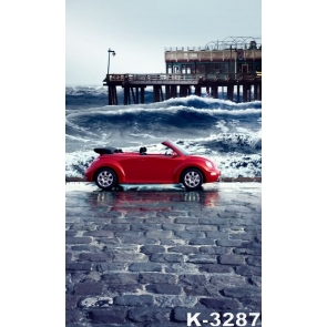 Red Car Parking by Seaside Scenic Background Drops for Photography