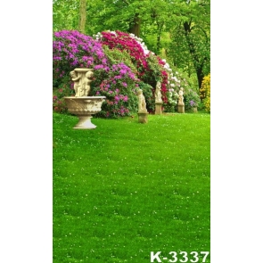 Green Trees Red Flowers Green Grassland Scenic Photography Background Props